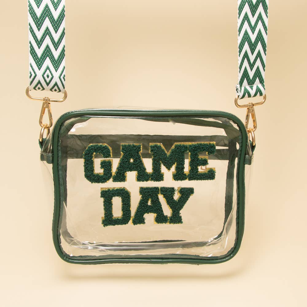 โGame Dayโ Fuzzy Chenille Clear Crossbody Bag