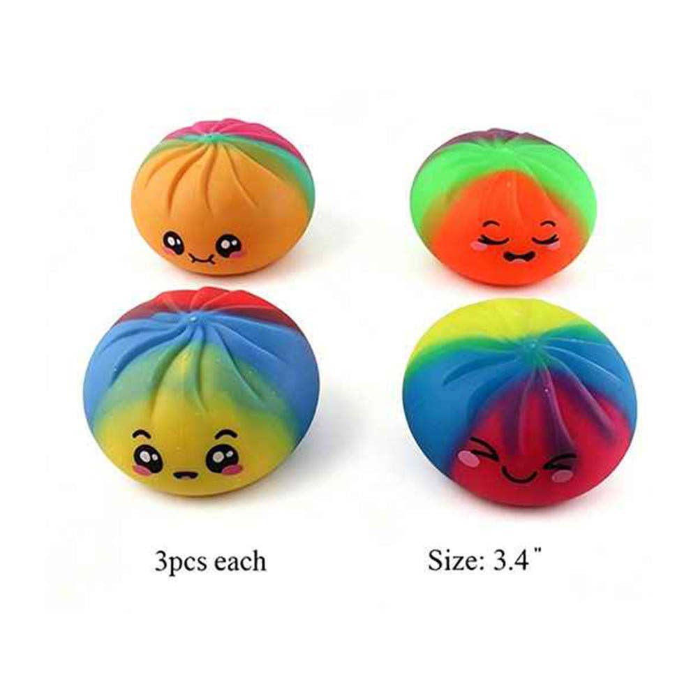 12PCS - Rainbow Steamed Bao Bun Dumpling Squeeze Squishy Stress Relief Toy