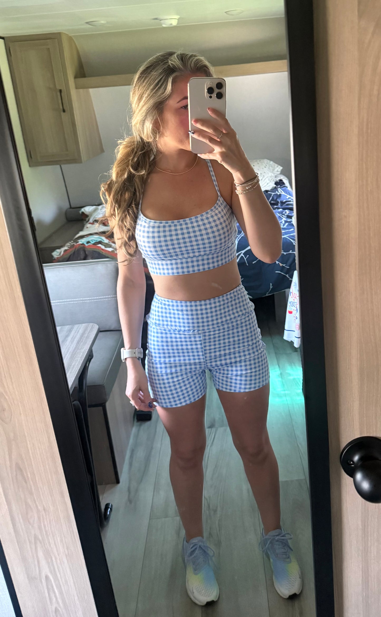 Blue Gingham Workout Set
