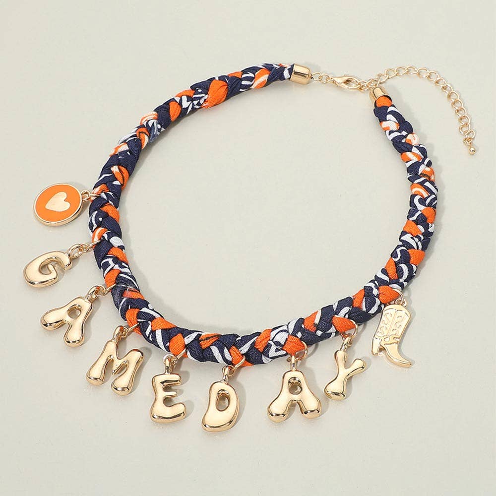 Western GAME DAY Charm Fabric Braided Statement Necklace
