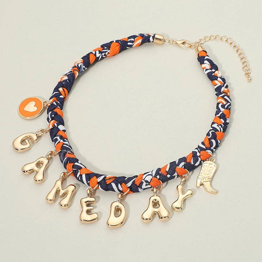 Western GAME DAY Charm Fabric Braided Statement Necklace
