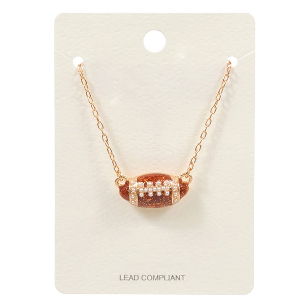 Pearl Accent Football Pendant Necklace