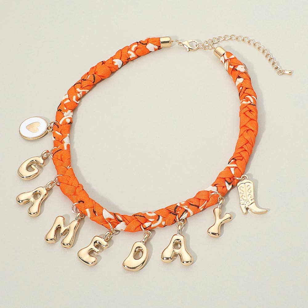 Western GAME DAY Charm Fabric Braided Statement Necklace
