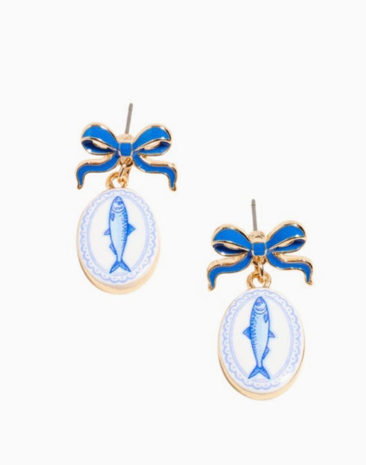 Blue Bow Fish Drop Earrings