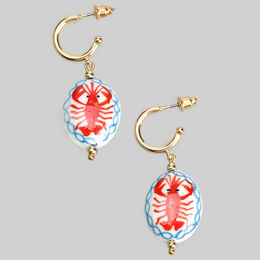 POST HOOPS WITH LOBSTER CERAMIC CHARM